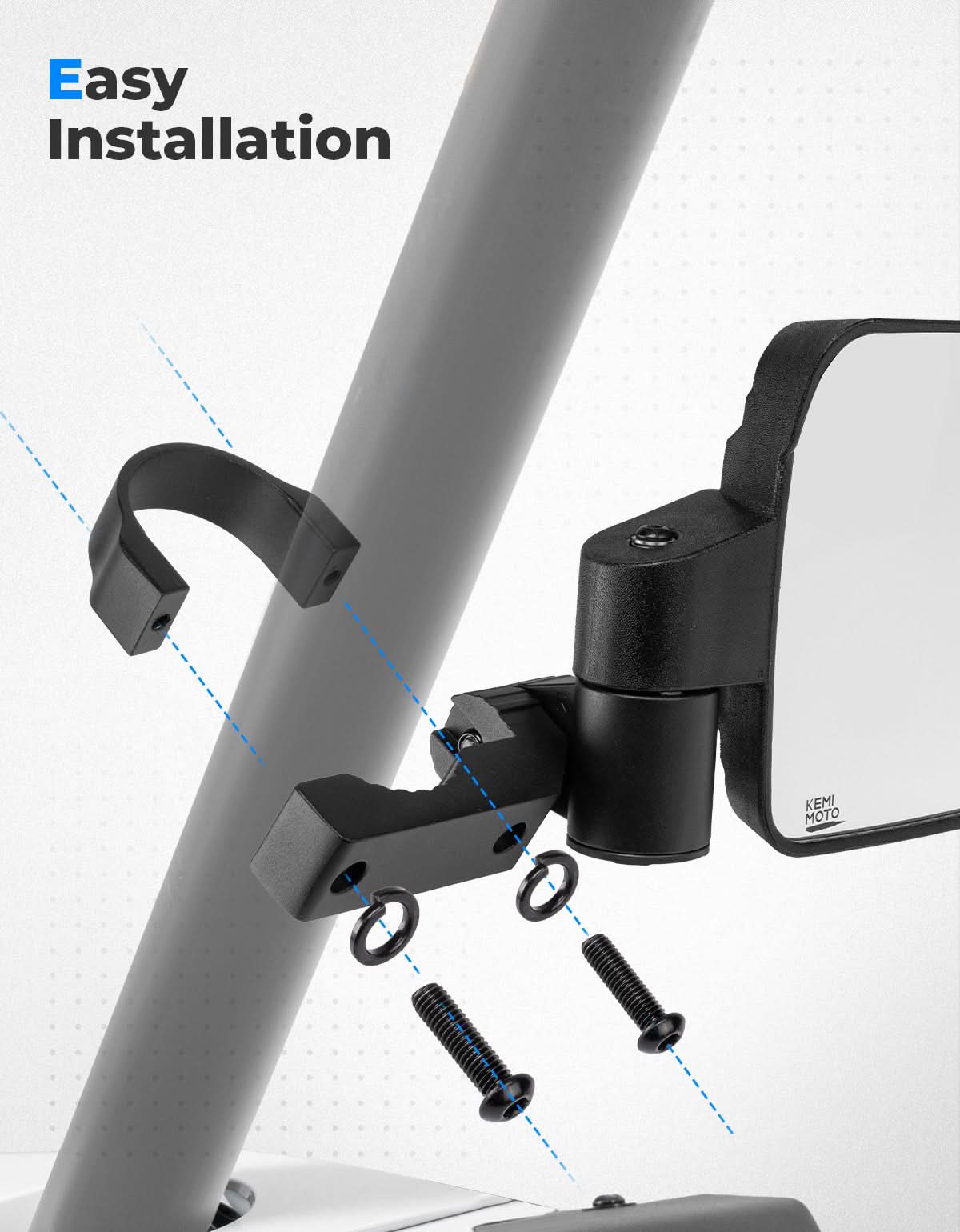 Kemimoto Spring Back Side Mirrors for 1.65‑2 Inch Roll Bars