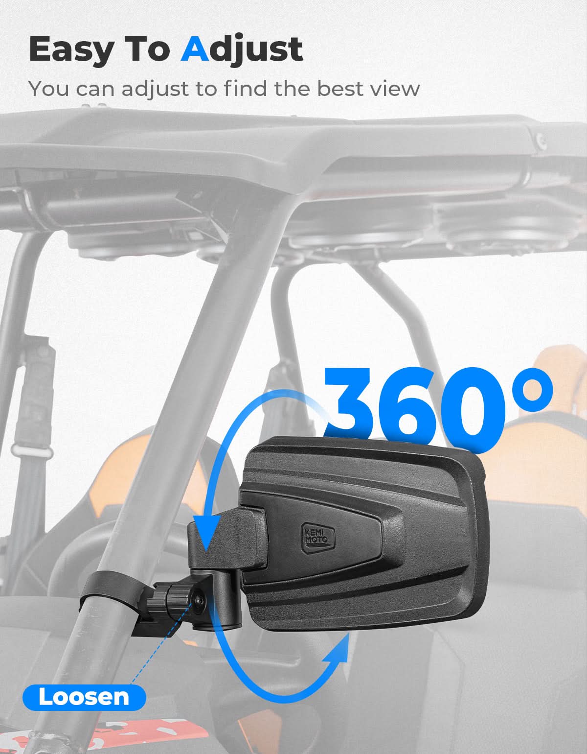 Kemimoto Spring Back Side Mirrors for 1.65‑2 Inch Roll Bars