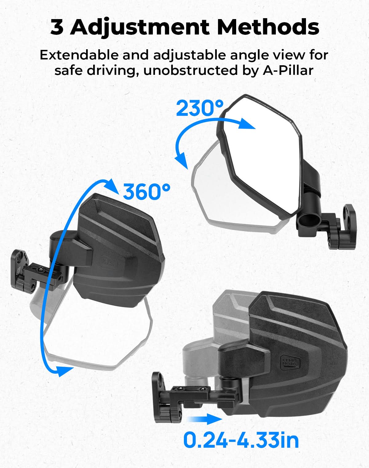 Kemimoto UTV Side Mirrors for Polaris Ranger XP 1000 (2018-2025)