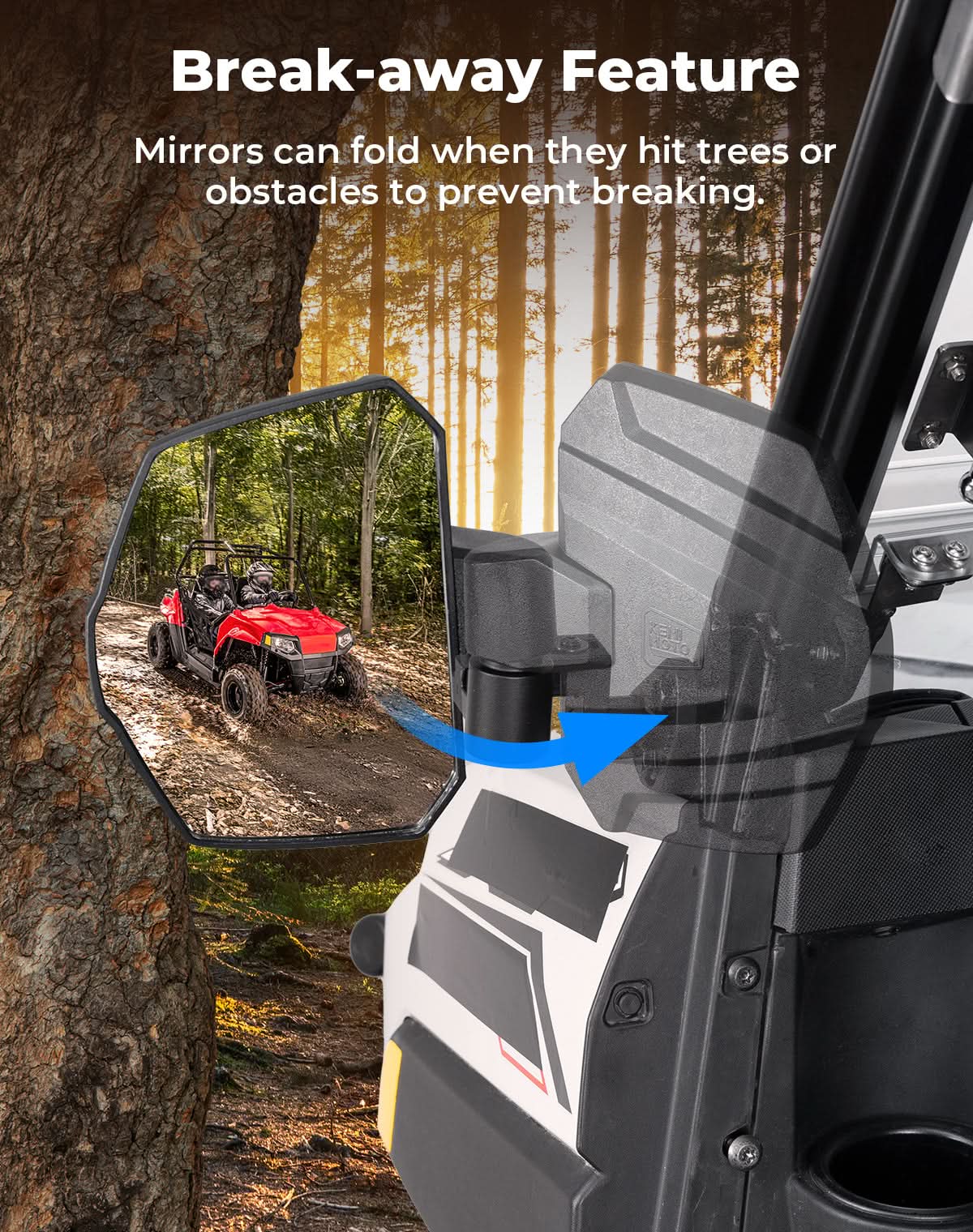 Kemimoto UTV Side Mirrors for Polaris Ranger XP 1000 (2018-2025)