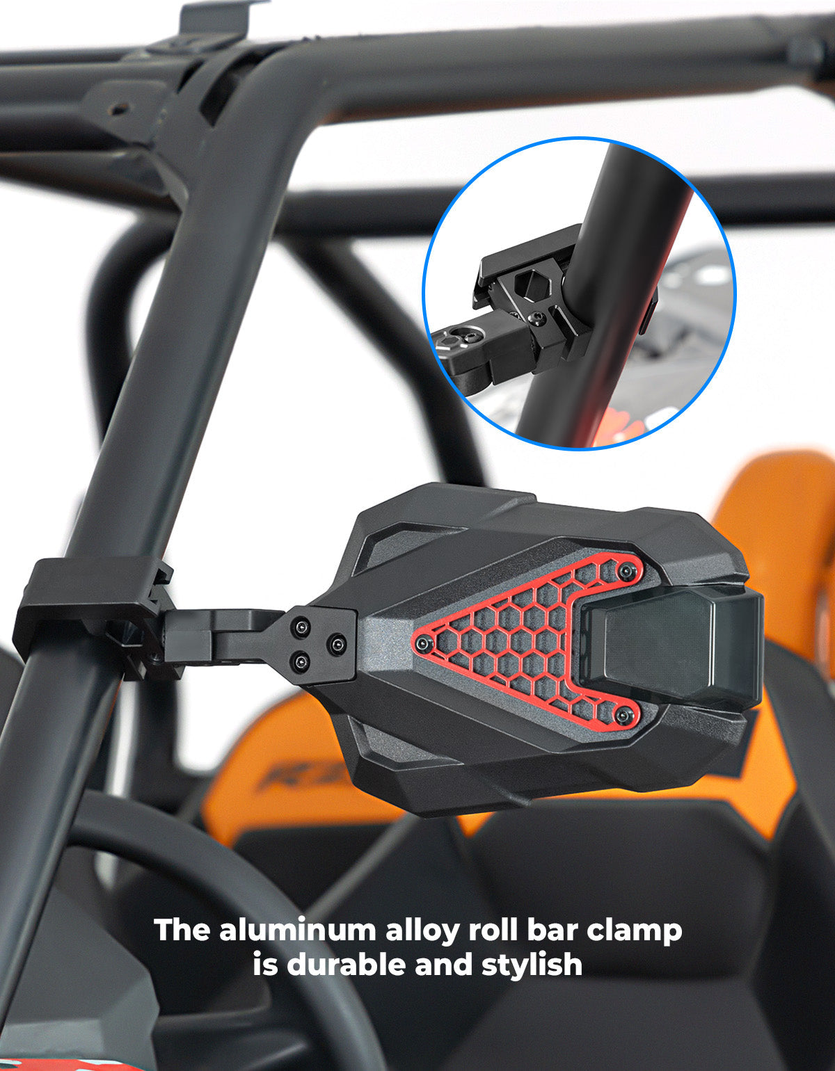 Kemimoto Side Mirrors Shatterproof Glass Fits 1.5‑2" Roll Cage