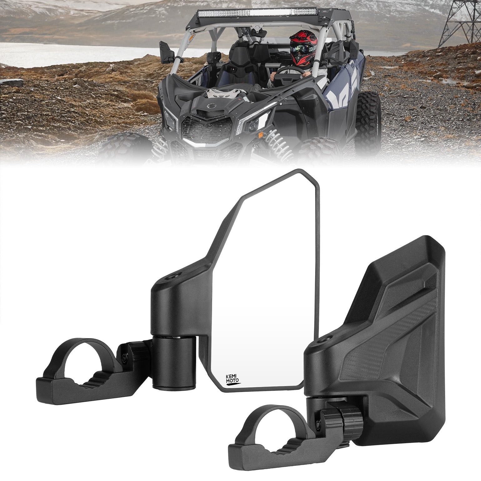 Kemimoto UTV Side Mirrors with Roll Cage for Polaris RZR