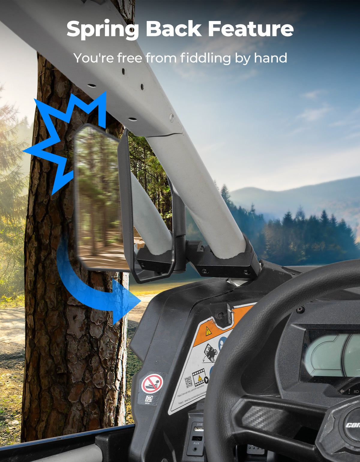 Kemimoto UTV Side Mirrors with Roll Cage for Polaris RZR