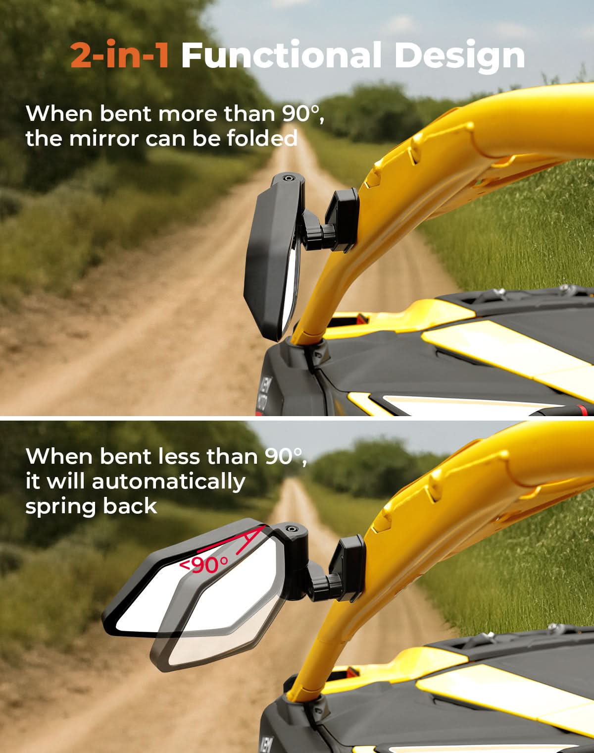 Kemimoto Automatic Folding Side View Mirrors Shatterproof Glass