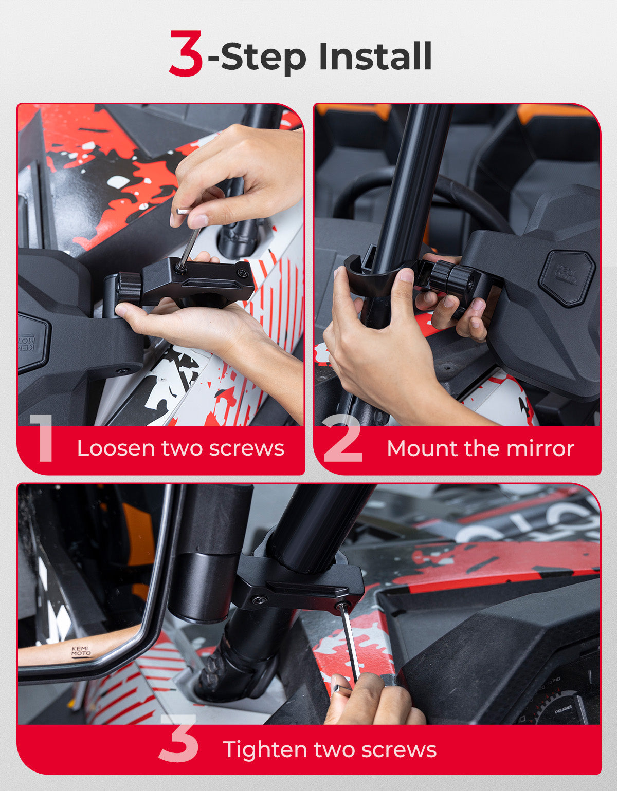 Kemimoto UTV Side Mirrors for RZR, Can‑Am & CFMOTO Zforce