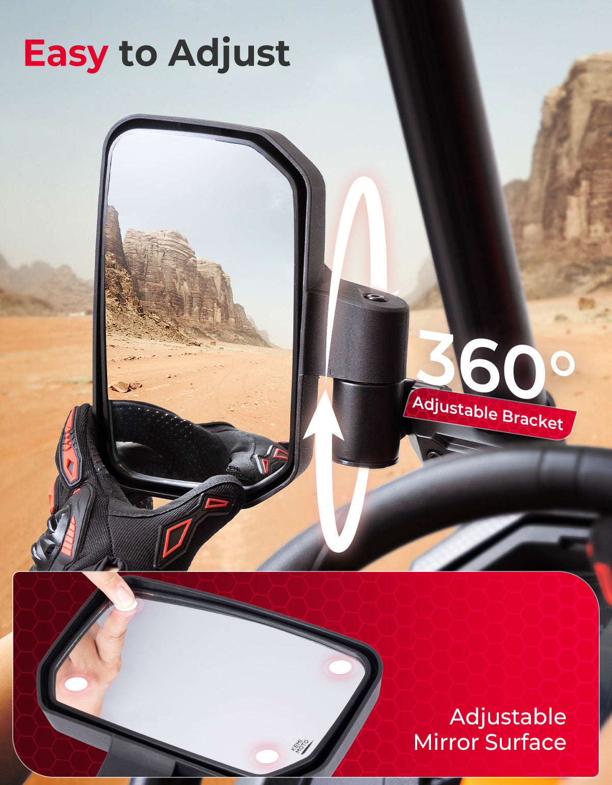Kemimoto UTV Side Mirrors for RZR, Can‑Am & CFMOTO Zforce