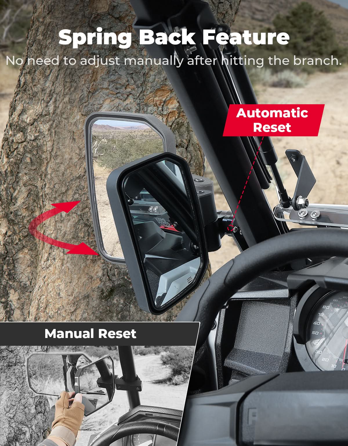 Kemimoto Spring Back Side Mirrors for Polaris General 1000