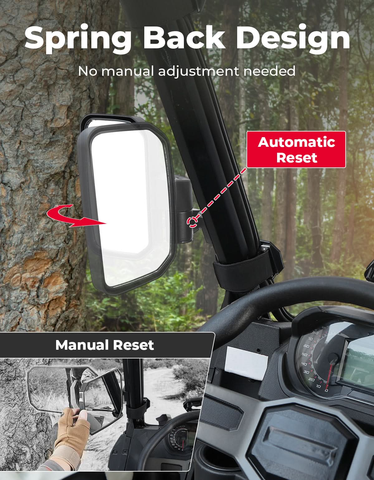 Kemimoto Spring-Back UTV Side Mirrors for Polaris Can-Am CFMOTO