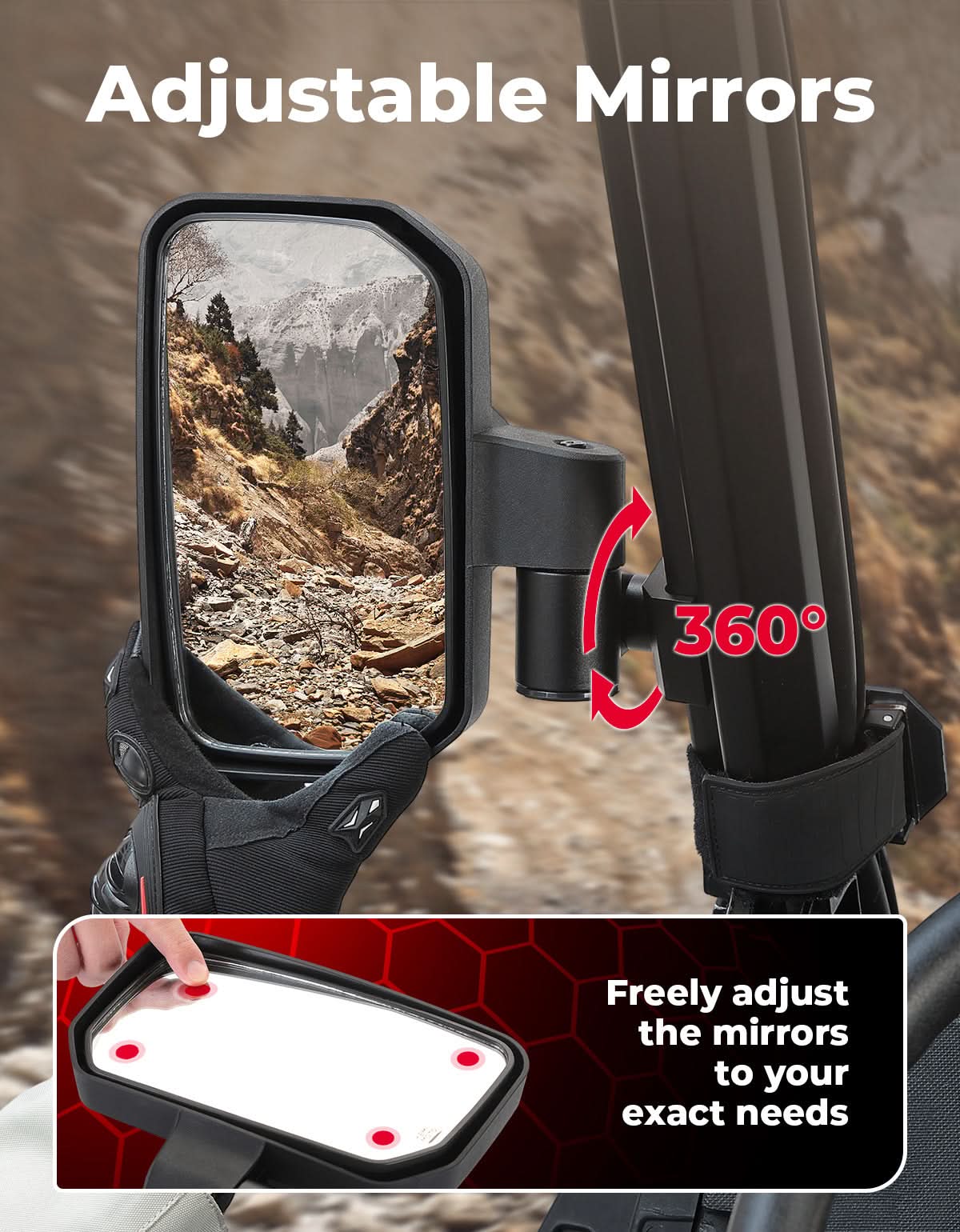 Kemimoto Spring-Back UTV Side Mirrors for Polaris Can-Am CFMOTO