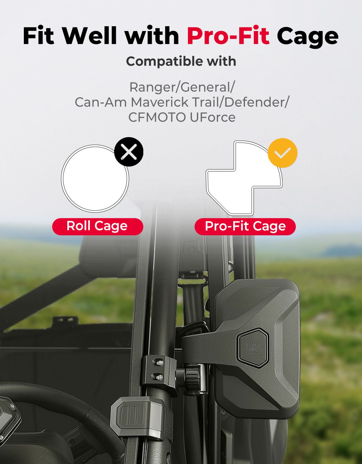 Kemimoto Spring-Back UTV Side Mirrors for Polaris Can-Am CFMOTO