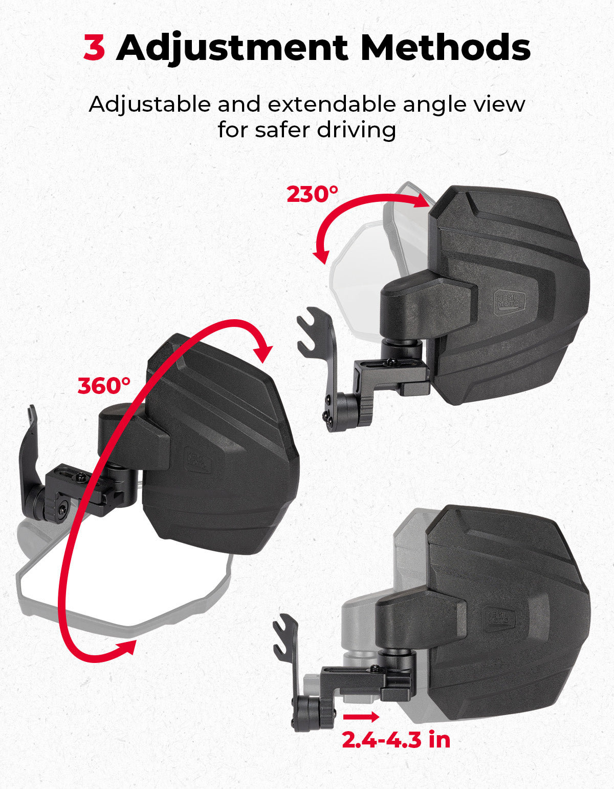 KEMIMOTO UTV Large Side Mirrors for Polaris General 1000 2016-2026