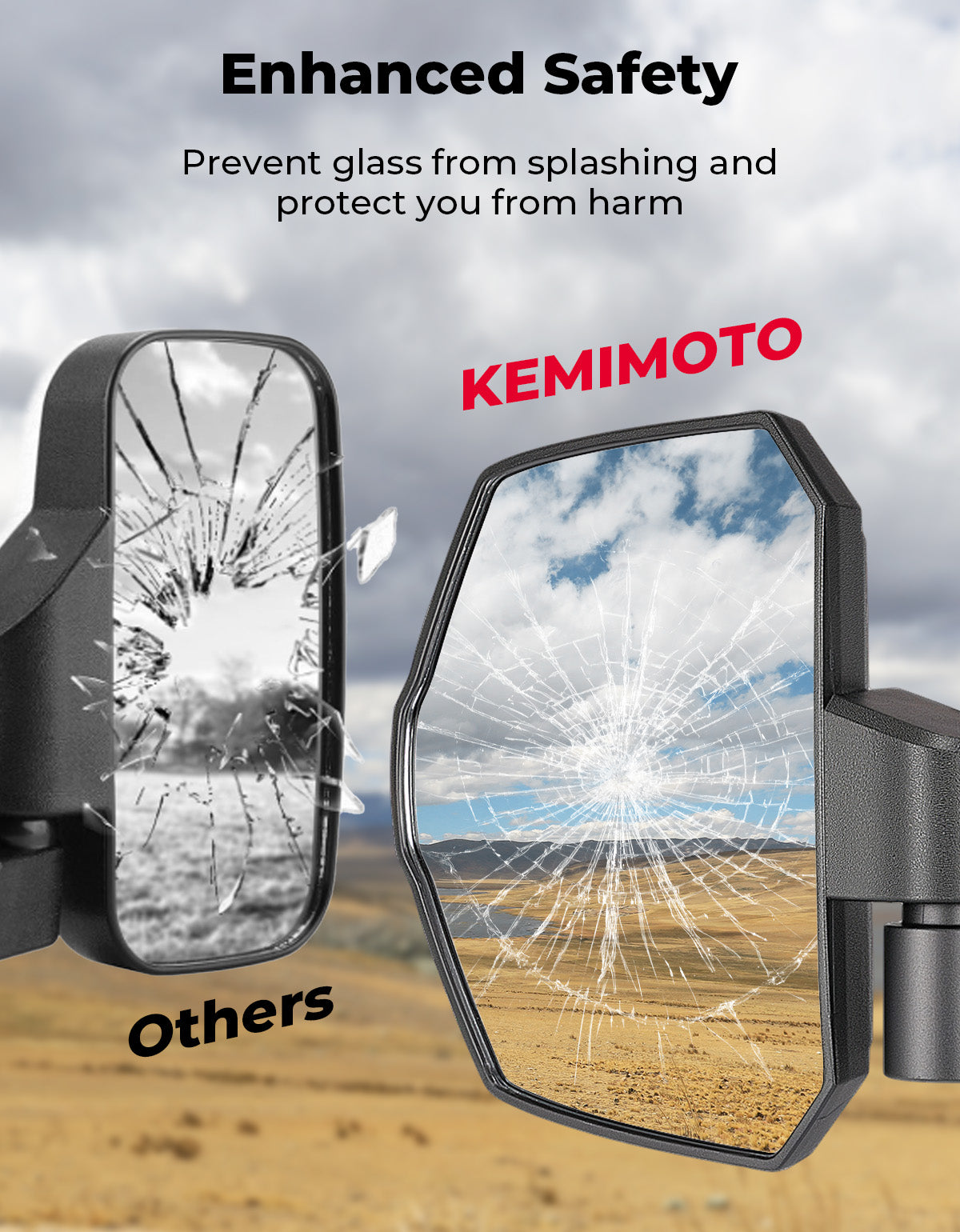 KEMIMOTO UTV Large Side Mirrors for Polaris General 1000 2016-2026