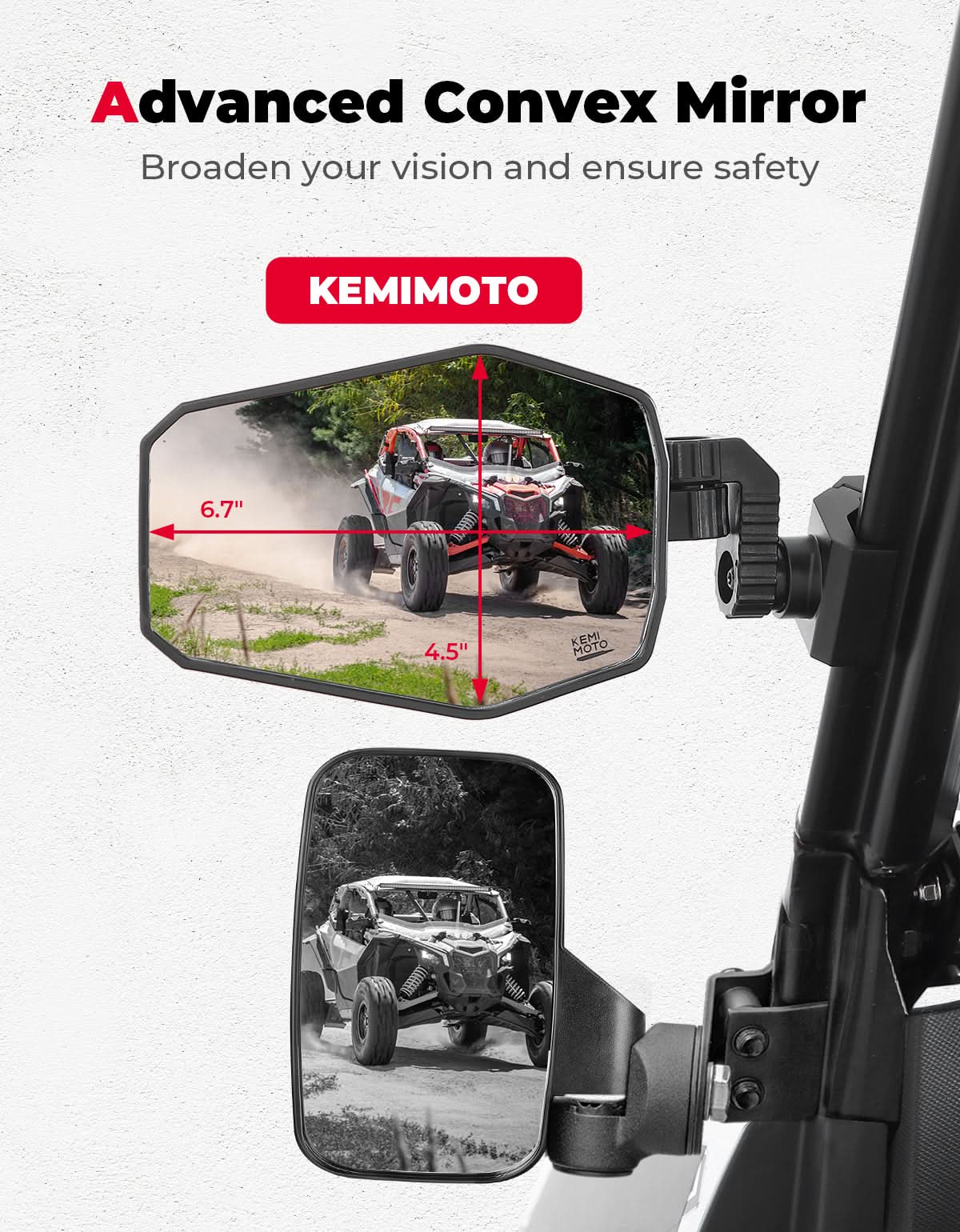 Kemimoto UTV Side Rear View Mirrors Windshield-Compatible