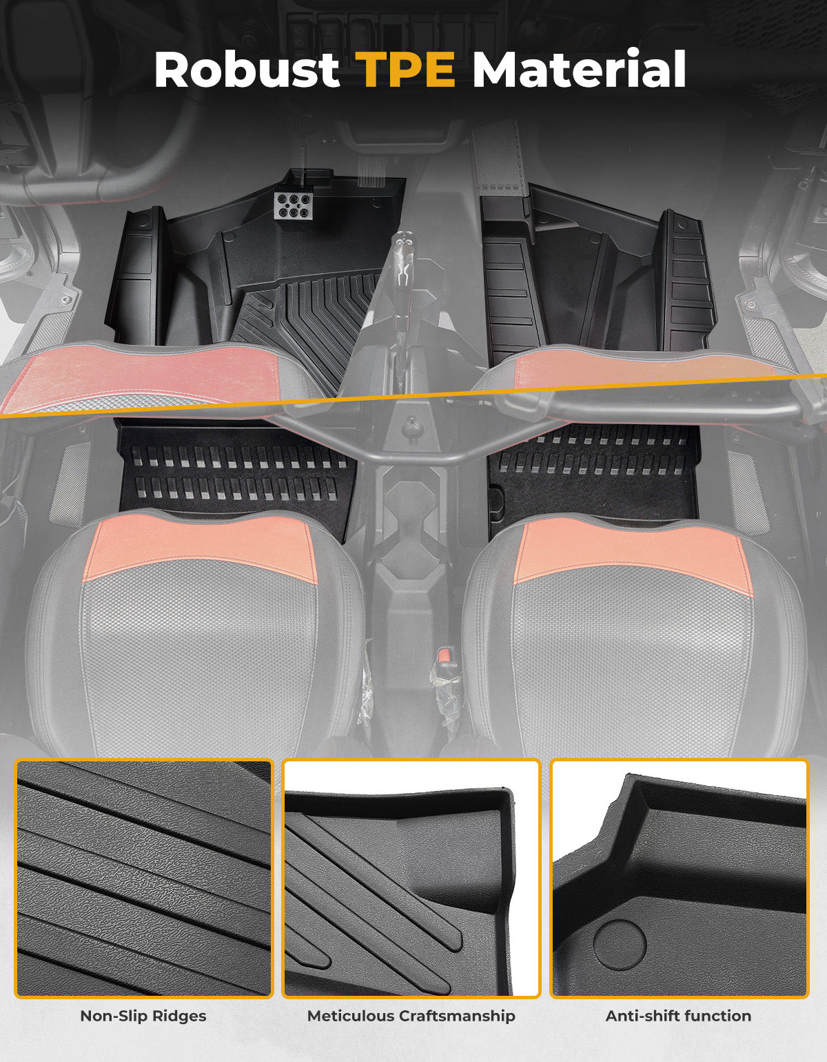 TPE Non‑Slip Floor Mats 4PCS for 2024/2025 Polaris RZR XP 4 1000
