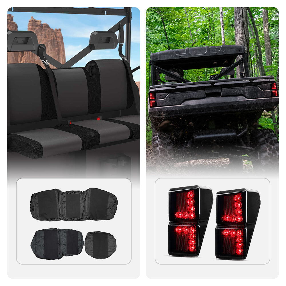 Kemimoto Seat Cover & Tail Lights for Polaris Ranger 1000