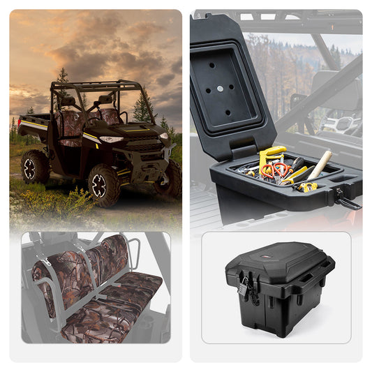 Kemimoto Camouflage Seat Cover 45L Tool Box for Polaris Ranger