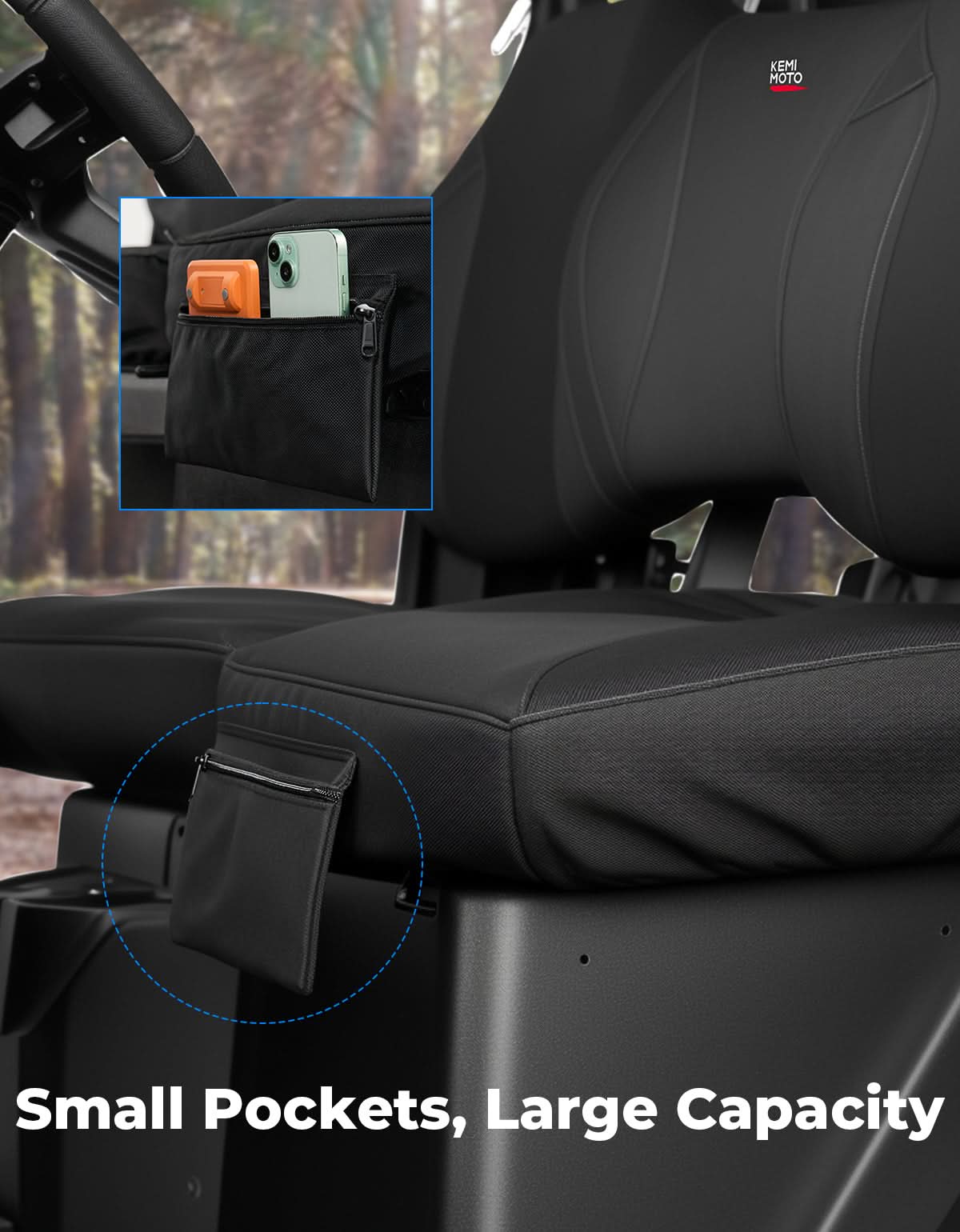 Kemimoto UTV Wingback Seat Cover Set for Polaris Ranger XP