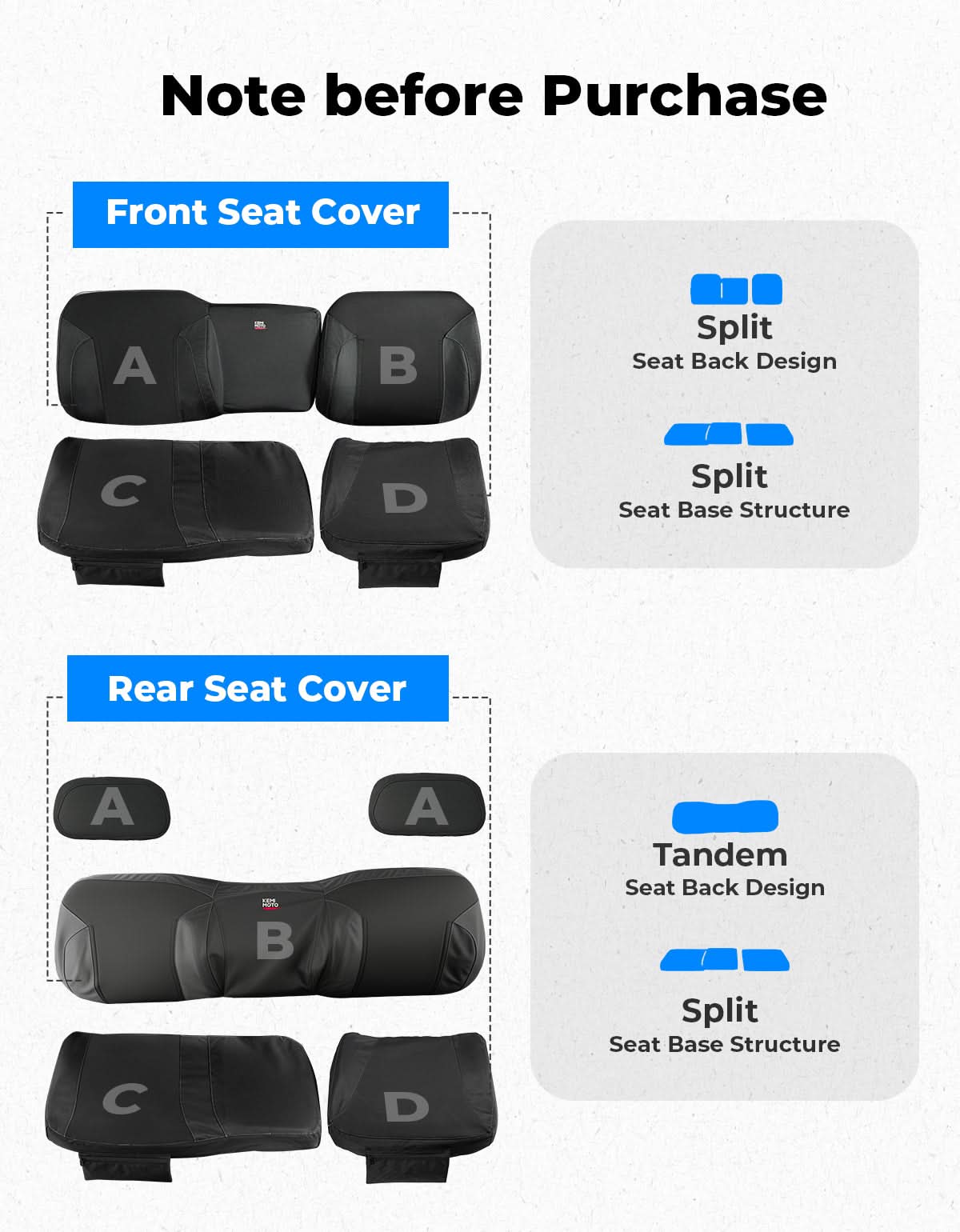 Kemimoto UTV Wingback Seat Cover Set Polaris Ranger XP 1000
