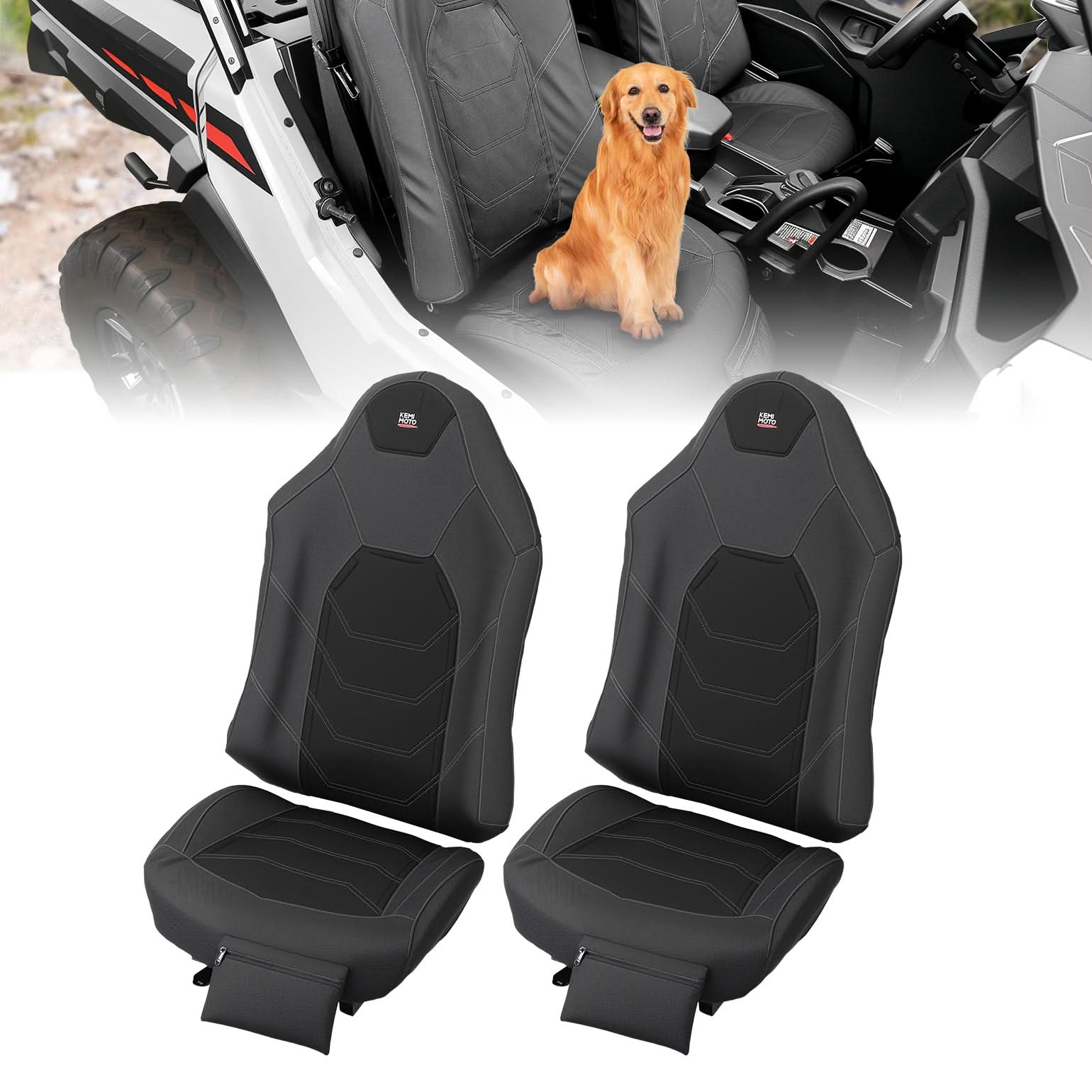 Kemimoto 1680D UTV Seat Covers for Polaris General 1000 Gray
