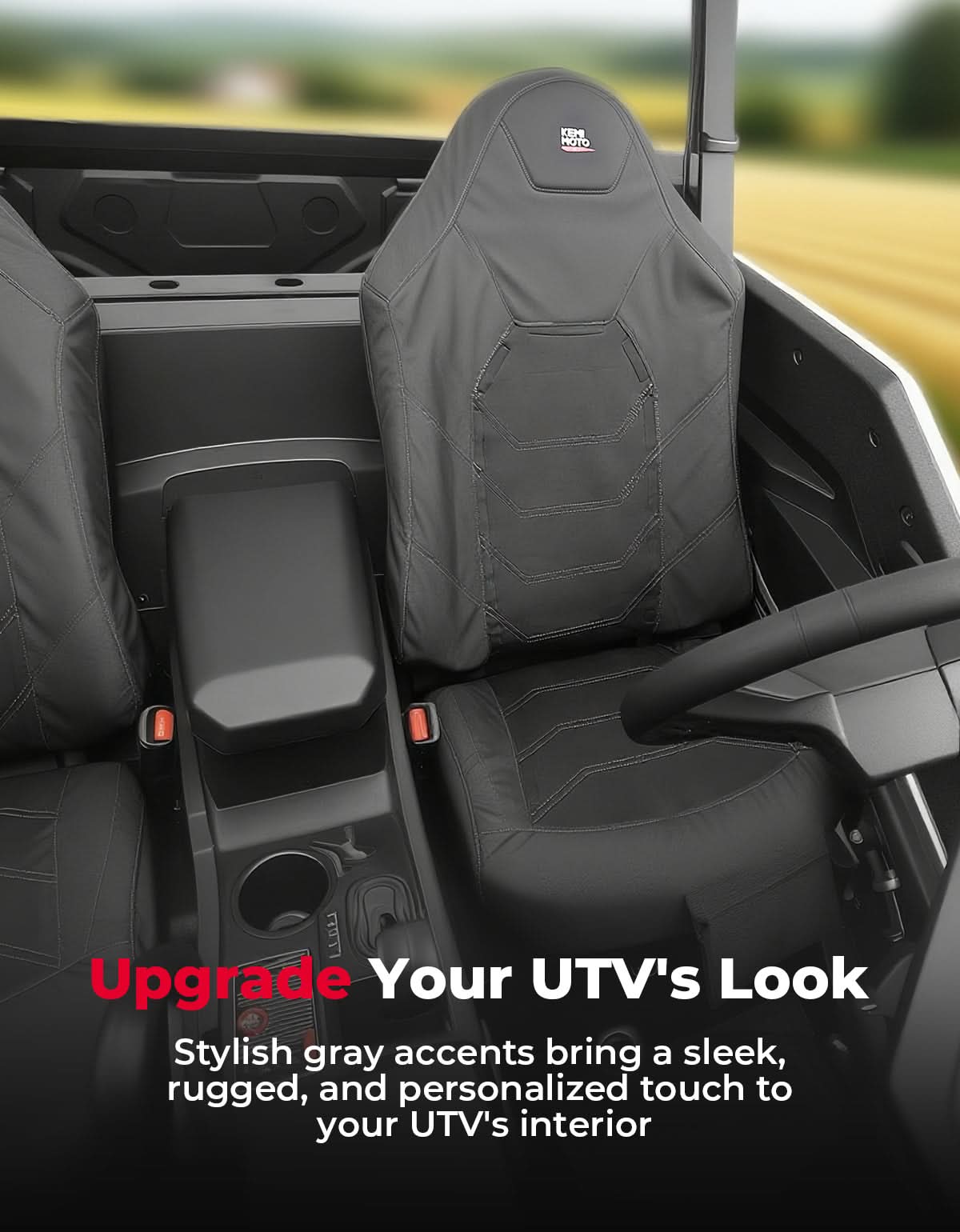 Kemimoto 1680D UTV Seat Covers for Polaris General 1000 Gray