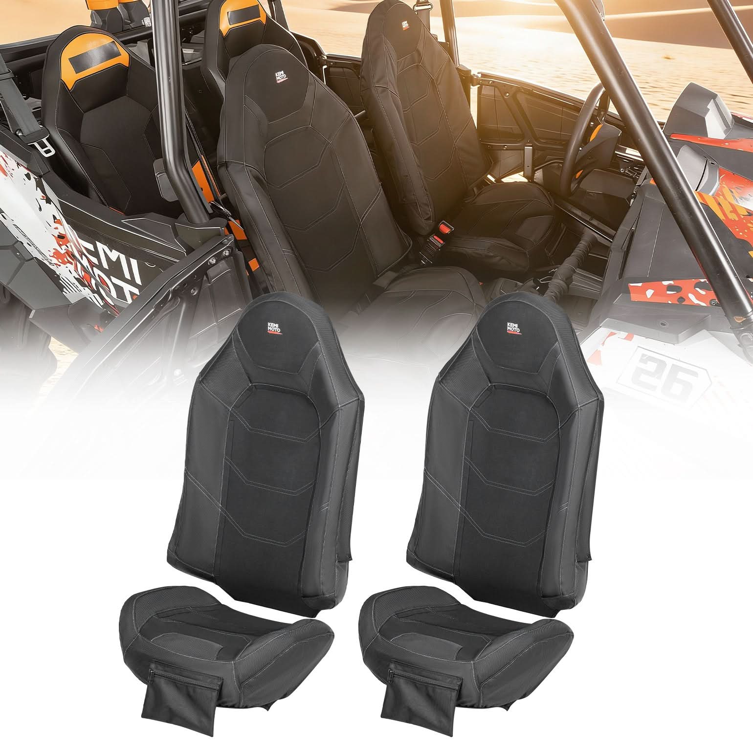Kemimoto Seat Covers Pocket for Polaris RZR XP 1000/XP Turbo/RS1