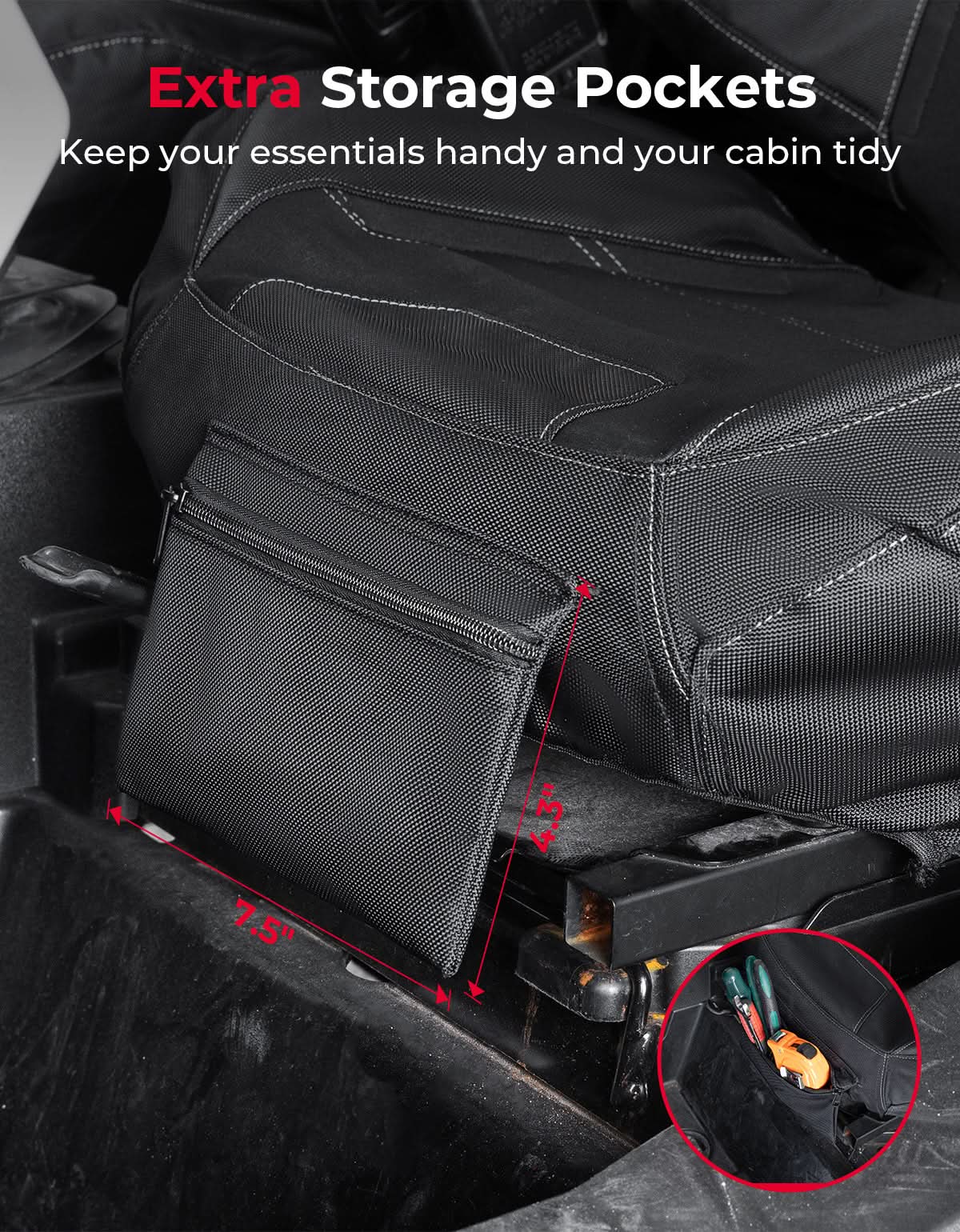 Kemimoto Seat Covers Pocket for Polaris RZR XP 1000/XP Turbo/RS1