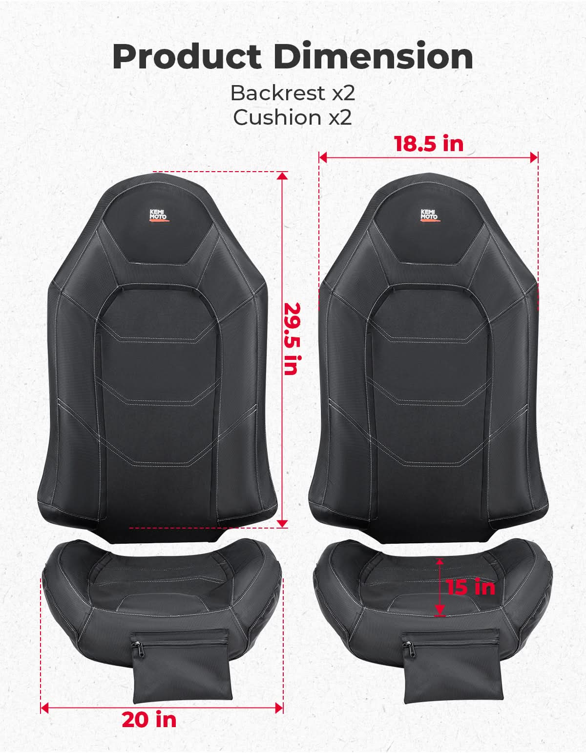Kemimoto Seat Covers Pocket for Polaris RZR XP 1000/XP Turbo/RS1