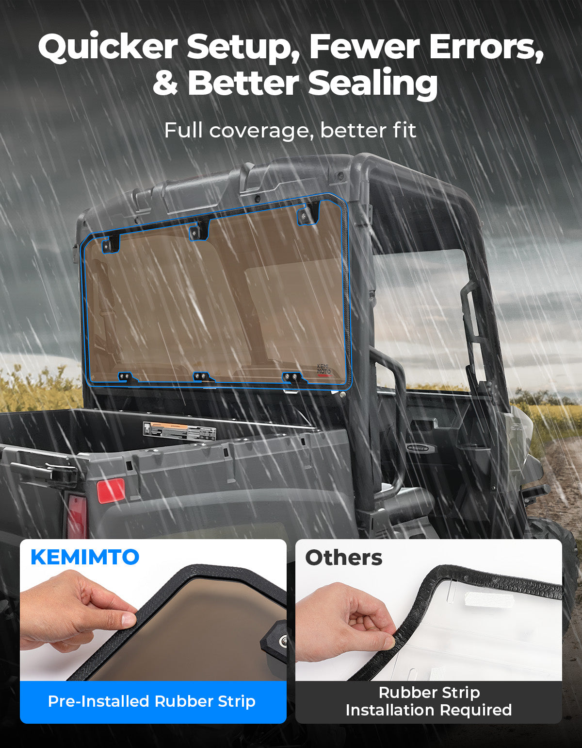 Kemimoto Anti-UV Tinted Rear Windshield for Polaris Ranger Midsize