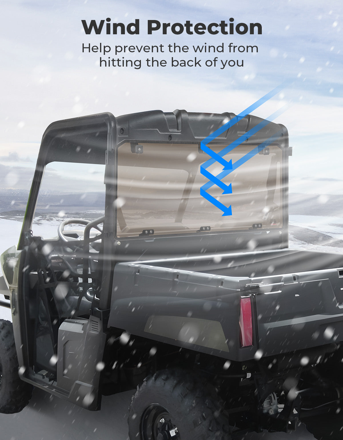 Kemimoto Anti-UV Tinted Rear Windshield for Polaris Ranger Midsize