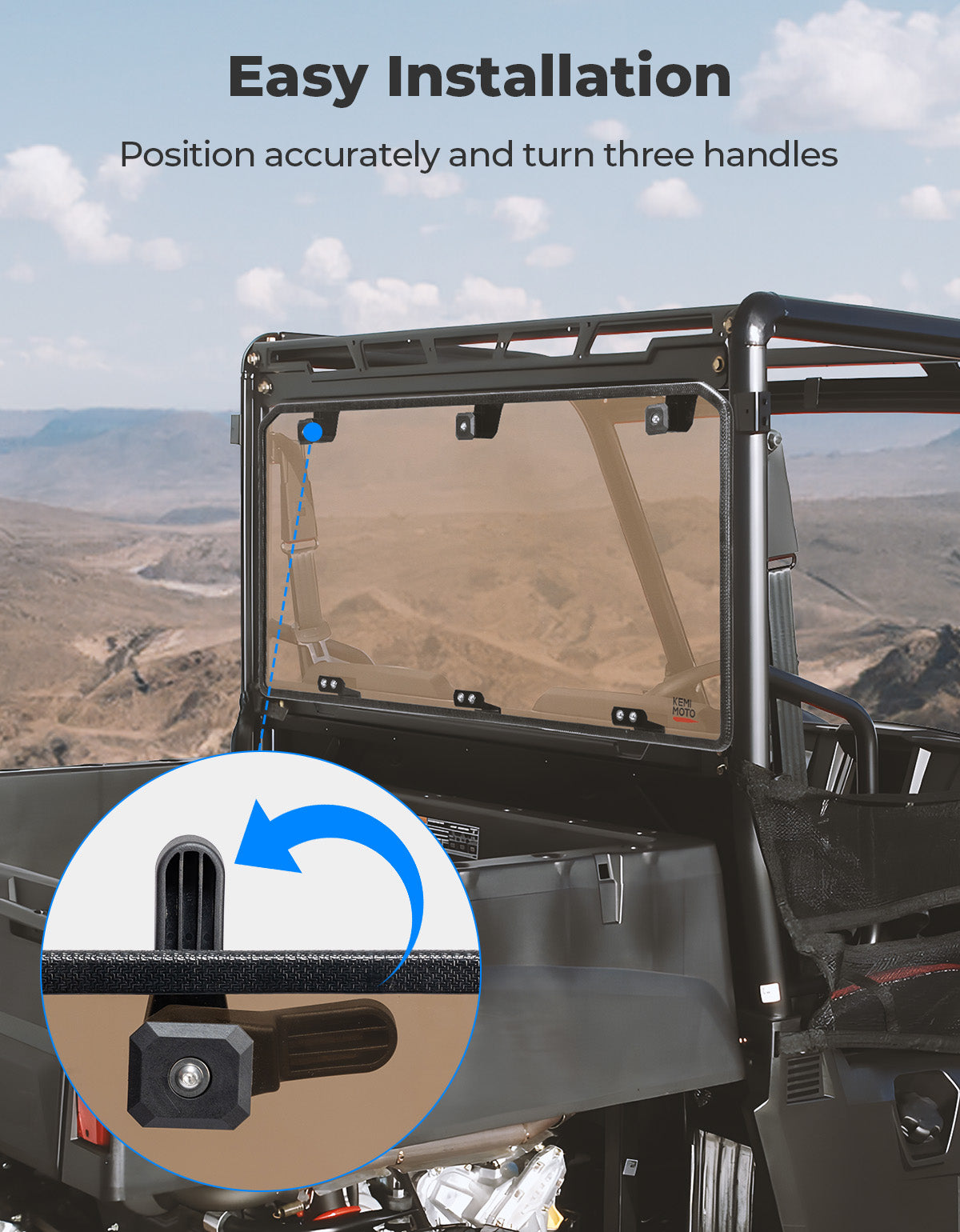 Kemimoto Anti-UV Tinted Rear Windshield for Polaris Ranger Midsize