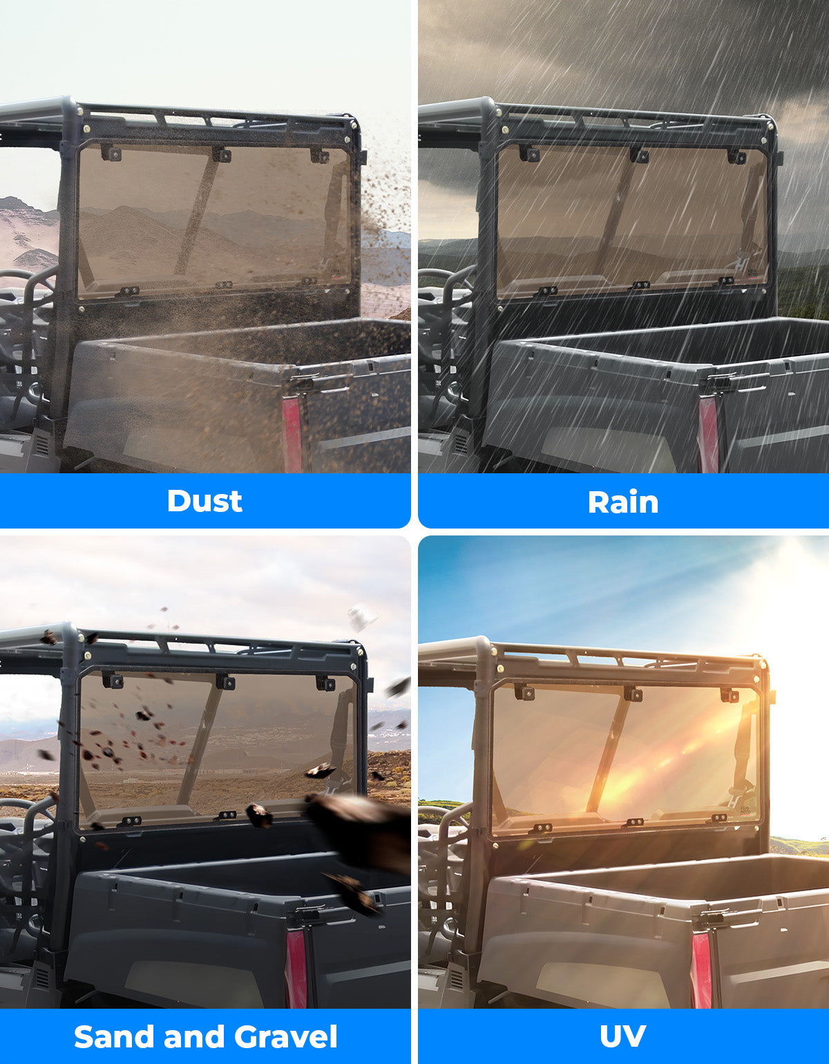Kemimoto Anti-UV Tinted Rear Windshield for Polaris Ranger Midsize