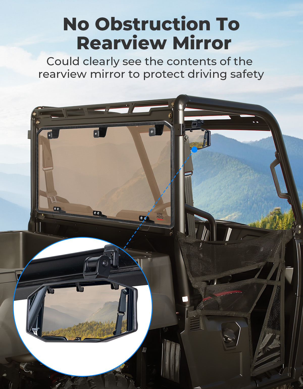 Kemimoto Anti-UV Tinted Rear Windshield for Polaris Ranger Midsize
