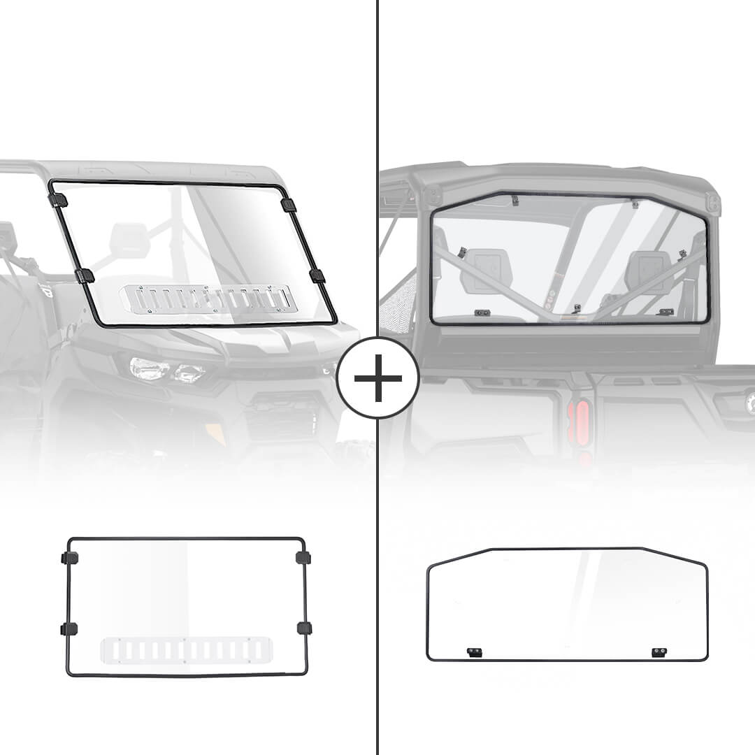 Kemimoto Rear & Front Vented Full Windshield for Can‑Am Defender