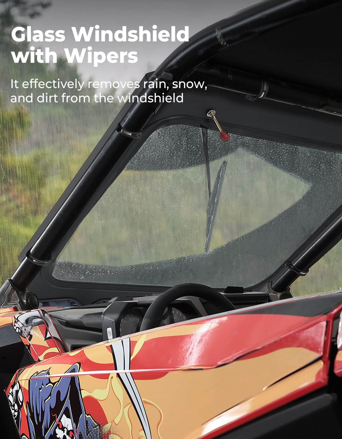 Kemimoto Glass Front Windshield with Manual Wipers 2020-2024 Polaris RZR