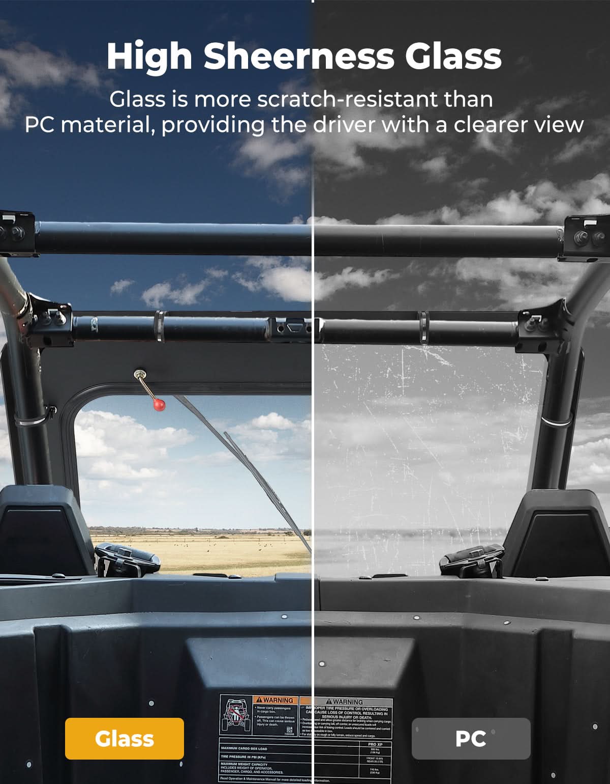 Kemimoto Glass Front Windshield with Manual Wipers 2020-2024 Polaris RZR