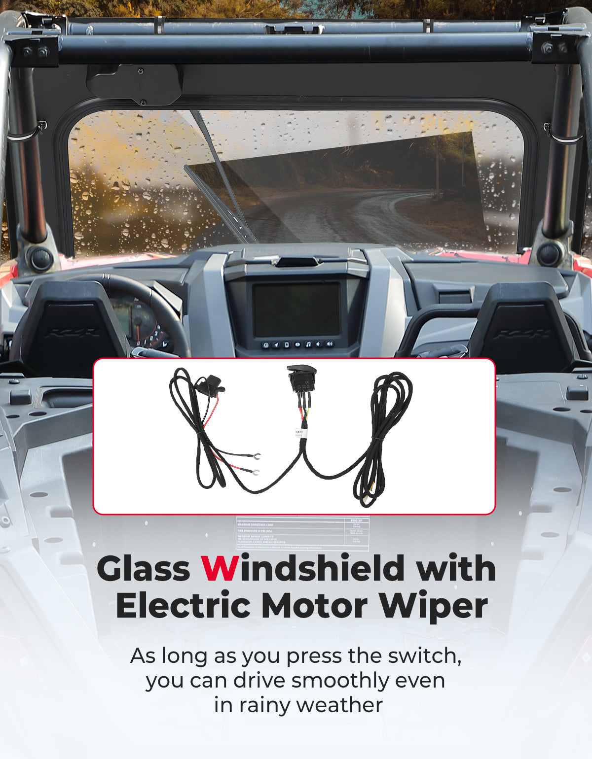 Kemimoto Glass Windshield with Electric Wipers 2020-2024