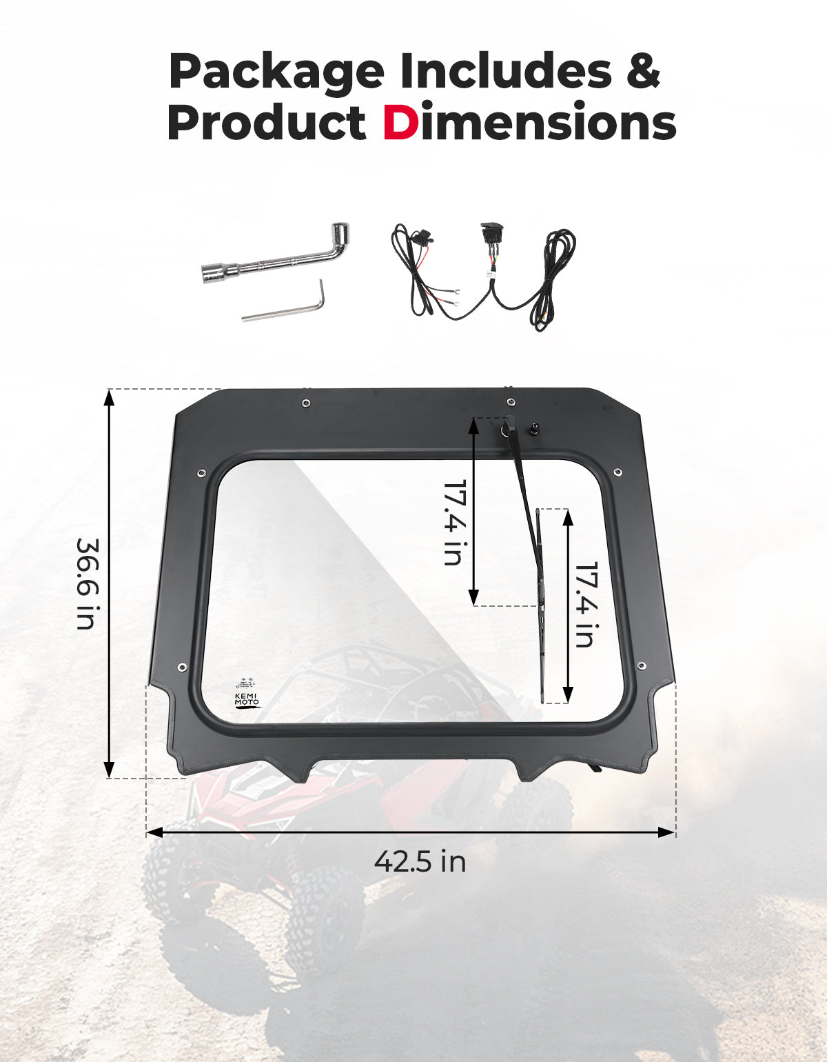 Kemimoto Glass Windshield with Electric Wipers 2020-2024