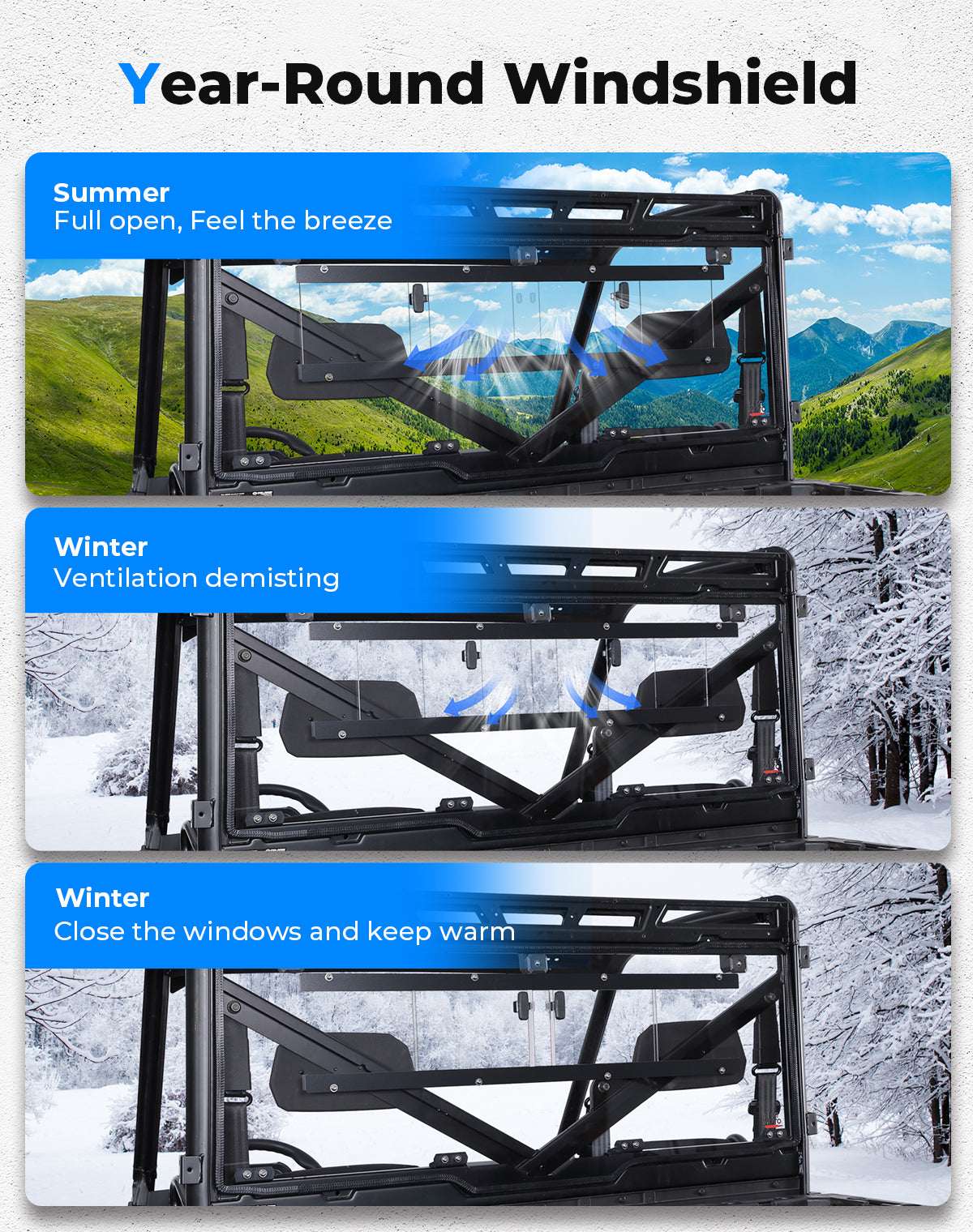 Kemimoto 2-in-1 Sliding Rear Windshield for Polaris Ranger XP 1000