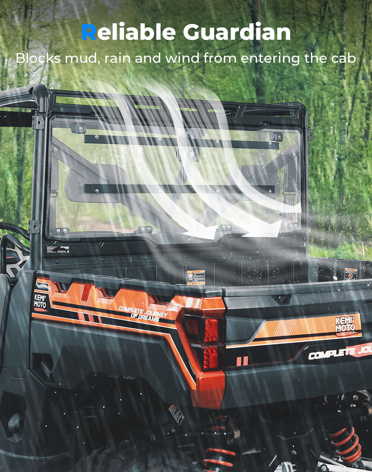 Kemimoto 2-in-1 Sliding Rear Windshield for Polaris Ranger XP 1000