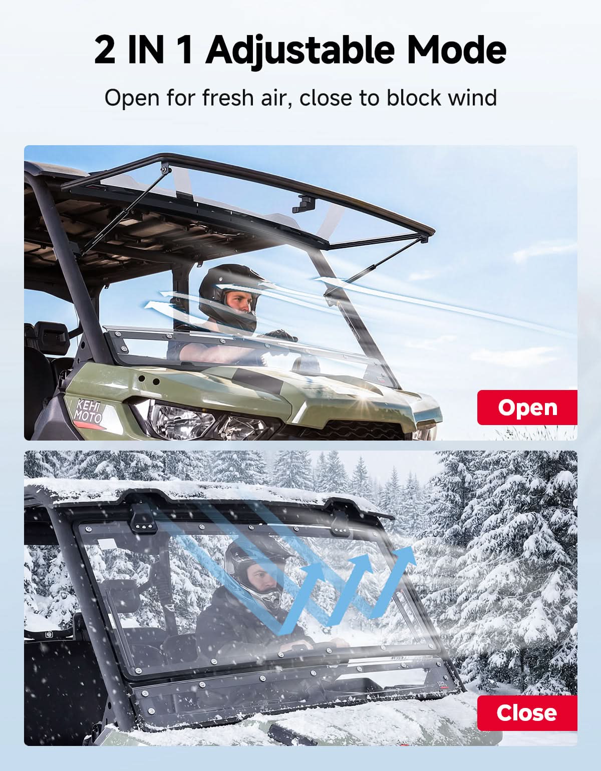 Kemimoto Flip Front Windshield for Can‑Am Defender / Defender MAX (2016+)