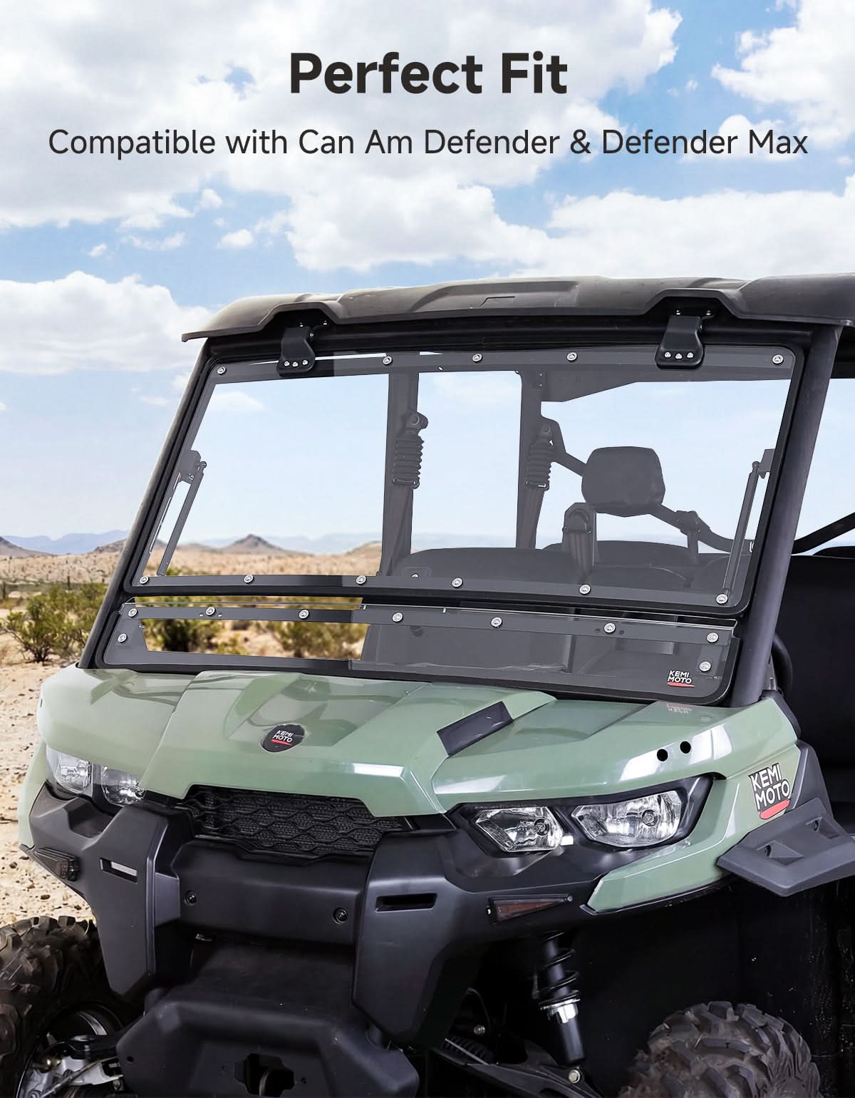 Kemimoto Flip Front Windshield for Can‑Am Defender / Defender MAX (2016+)