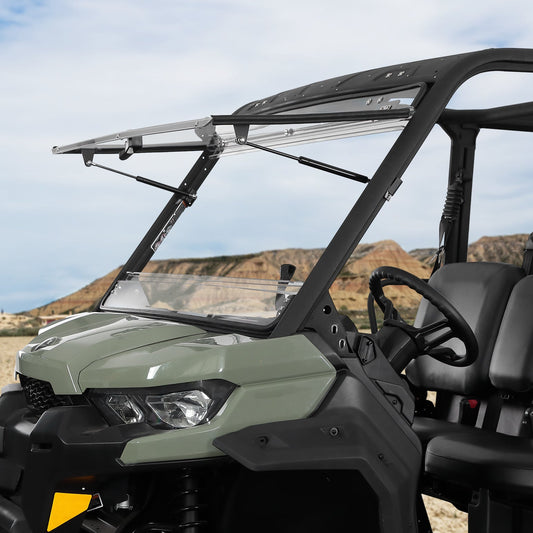 Kemimoto 2-in-1 Flip Windshield 1/5" Thick Polycarbonate for Can‑Am Defender
