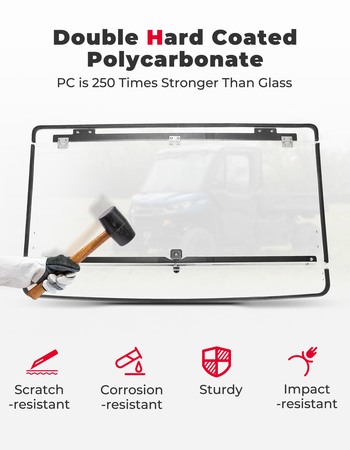 Kemimoto 2-in-1 Flip Windshield 1/5" Thick Polycarbonate for Can‑Am Defender