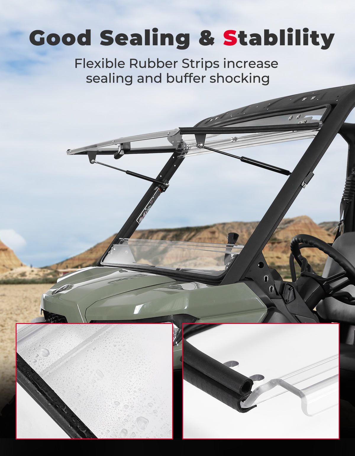 Kemimoto 2-in-1 Flip Windshield 1/5" Thick Polycarbonate for Can‑Am Defender