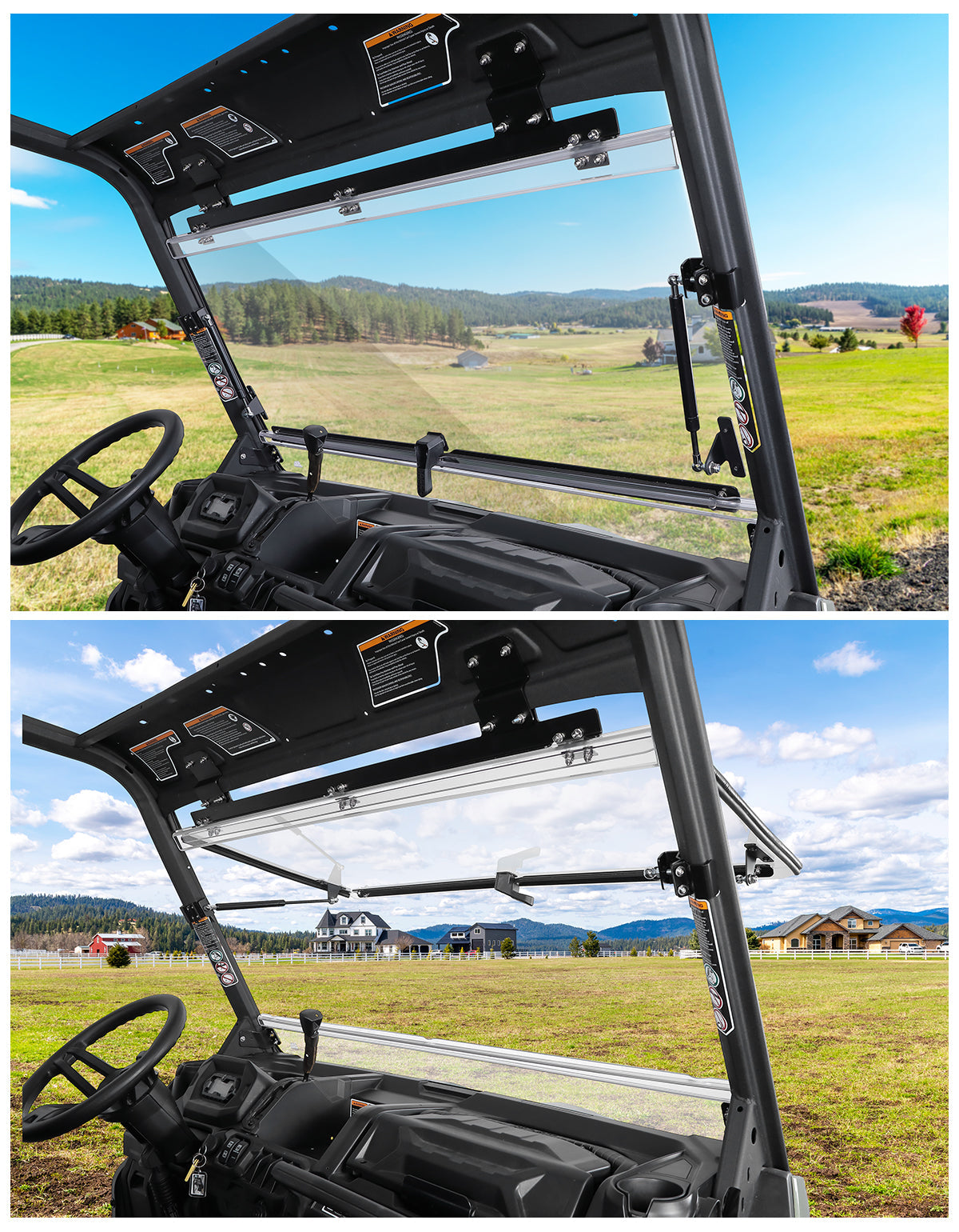 Kemimoto 2-in-1 Flip Windshield 1/5" Thick Polycarbonate for Can‑Am Defender