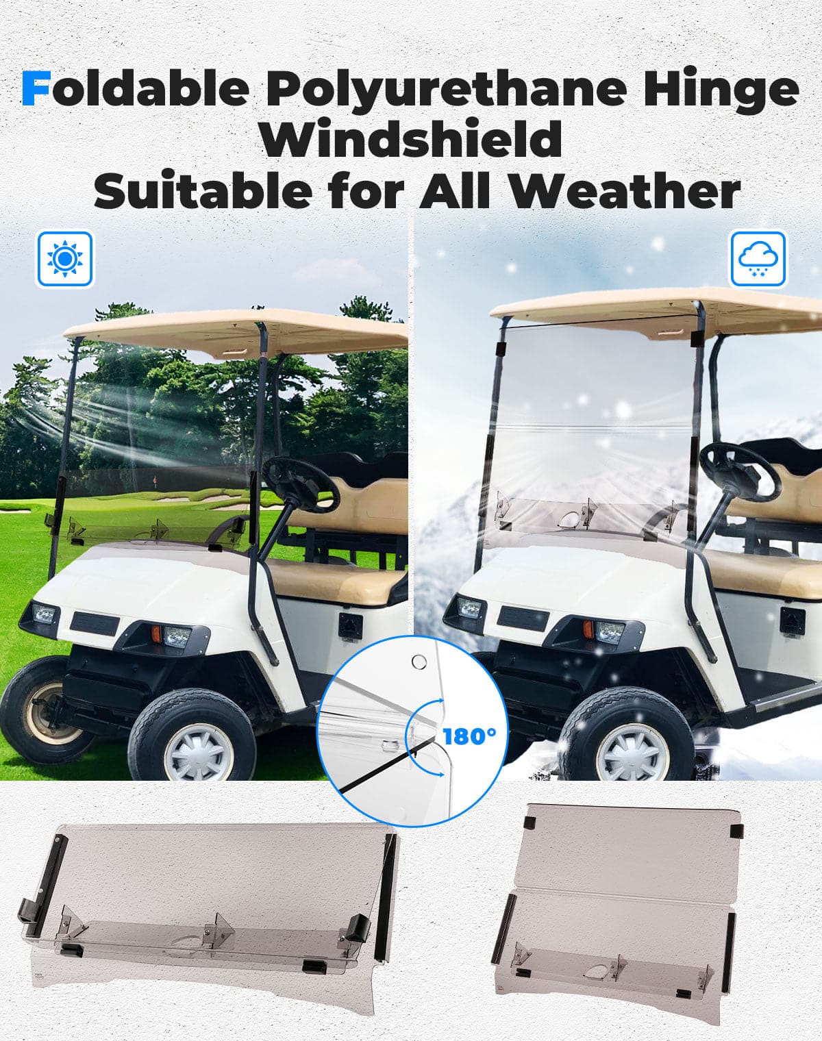 Folding Down Windshield Tinted W/ Storage for EZGO TXT