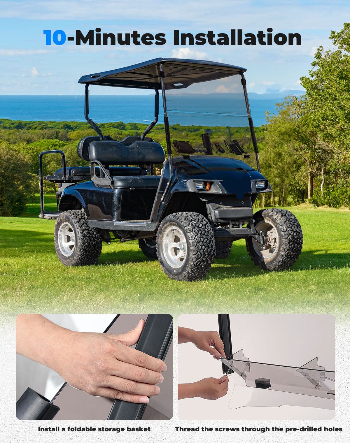 Folding Down Windshield Tinted W/ Storage for EZGO TXT