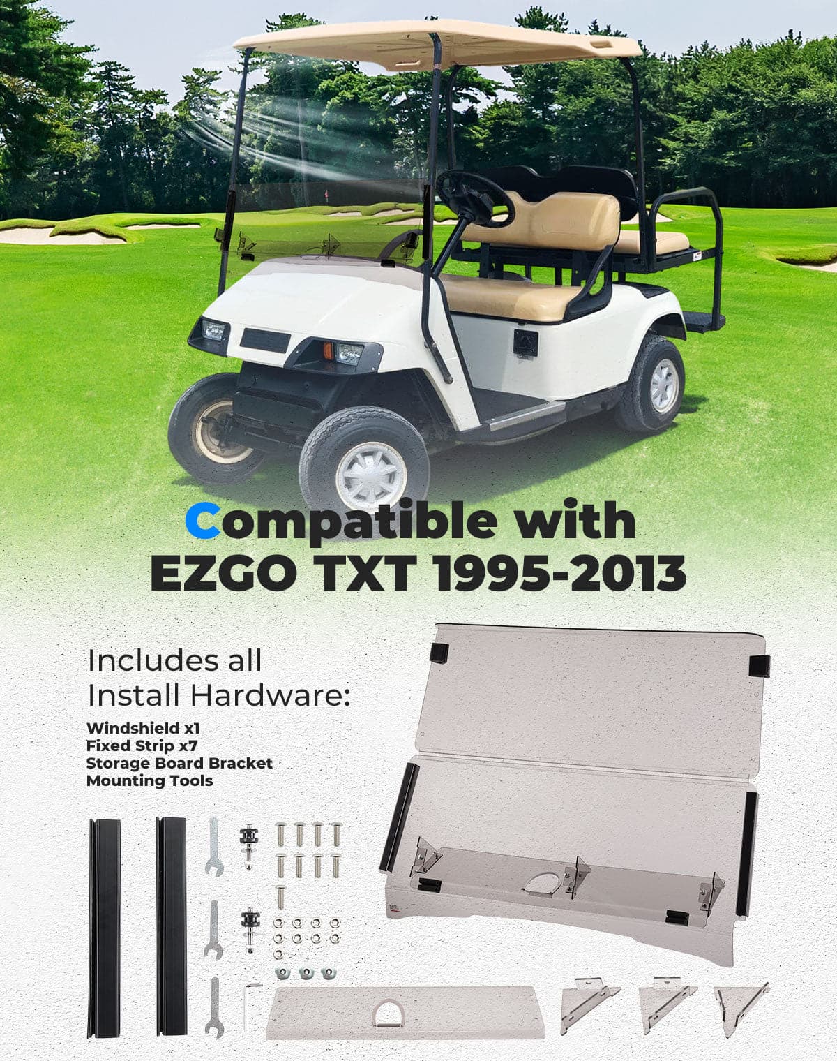 Folding Down Windshield Tinted W/ Storage for EZGO TXT