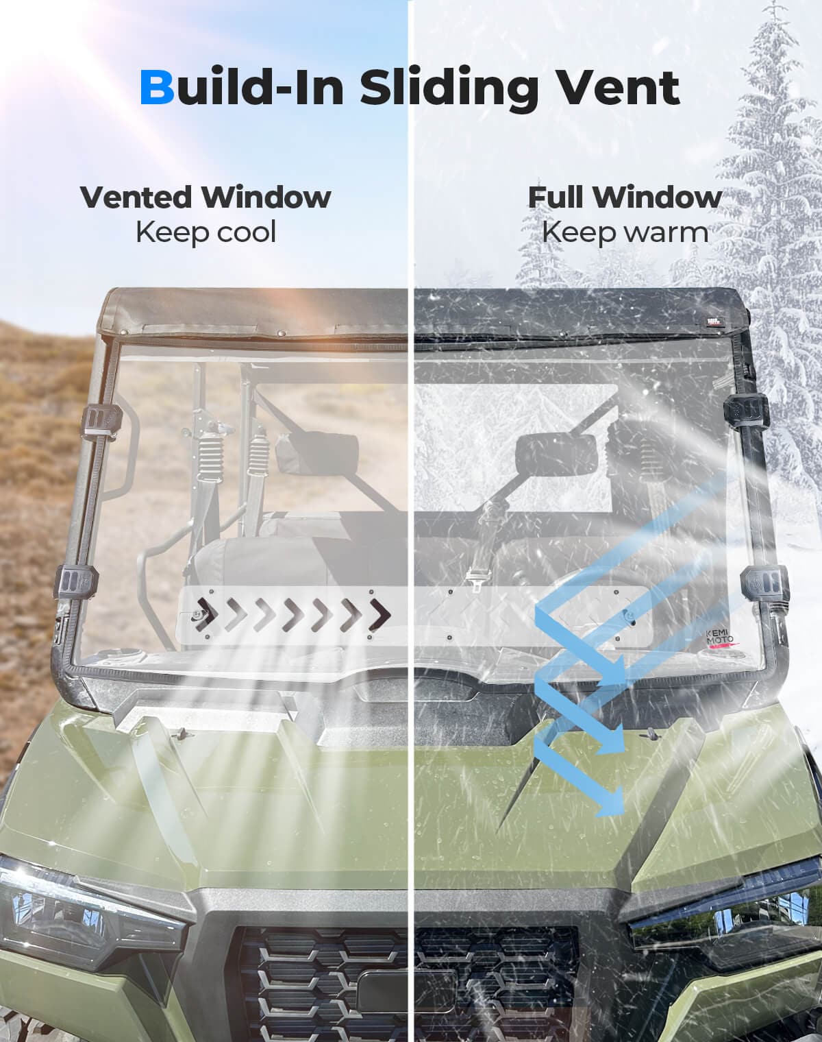 Kemimoto Vented Front Windshield for Tracker 800SX, Arctic Cat Prowler Pro