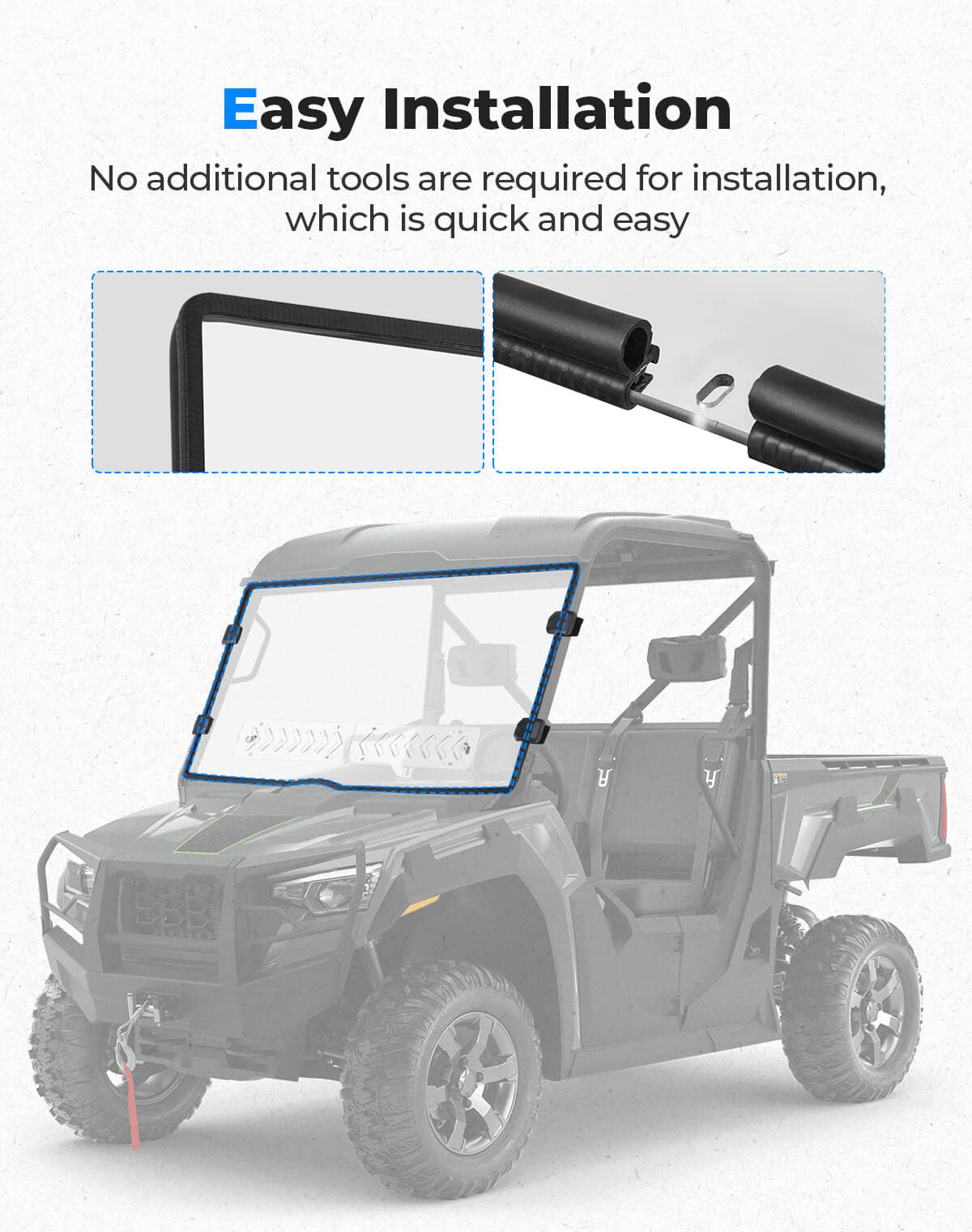 Kemimoto Vented Front Windshield for Tracker 800SX, Arctic Cat Prowler Pro